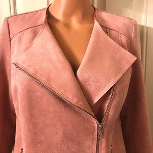 Kut from the Kloth zipped Faux Suede Moto Jacket in rose pink size M